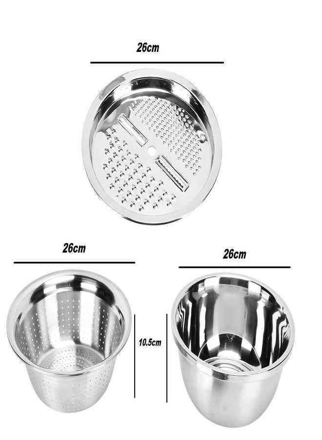 Foliam Multifunctional Stainless Steel Basin 3 in 1 Drain Basket Vegetable Cutter Food Strainers with Vegetables Slicer Tray Fruits Washing Bowl Set Strainer for Home (3 IN1 Bowl 26CM) - Image 2
